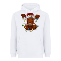 White Christmas baby red angus calf with lights Heavyweight Hoodie - RanaPortraitStore