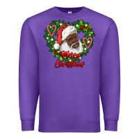 Purple merry christmas african american santa with wreath Premium Sweatshirt - RanaPortraitStore