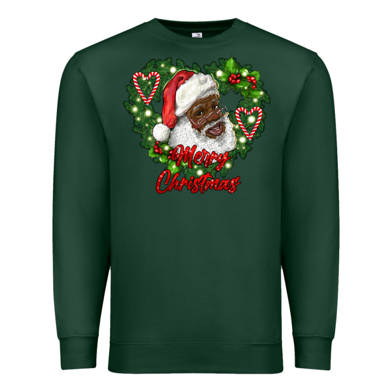 Merry Christmas African American Santa With Wreath Premium Sweatshirt by RanaPortraitStore | Teevron