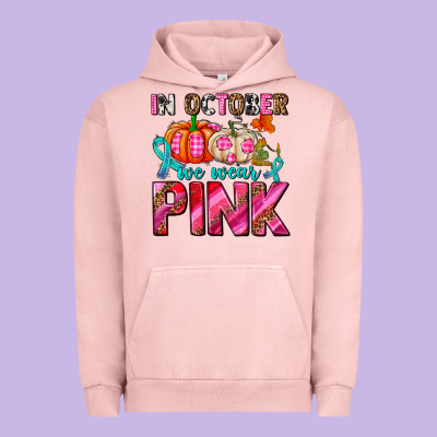 In October We Wear Pink With Pumpkins Urban Hoodie Designed By Adodesignshop