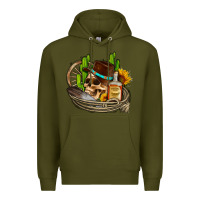 Army Green cowboy cactus  sunflowers whiskey Premium Hoodie - AdoDesignShop