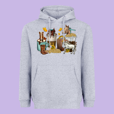 Heavyweight Hoodie coffee cups horses