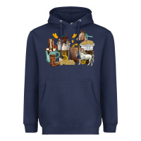 Navy coffee cups horses Heavyweight Hoodie - texasbilliewilder