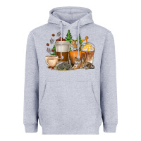 Heather Grey coffee cups tiger with coffee beans Heavyweight Hoodie - texasbilliewilder