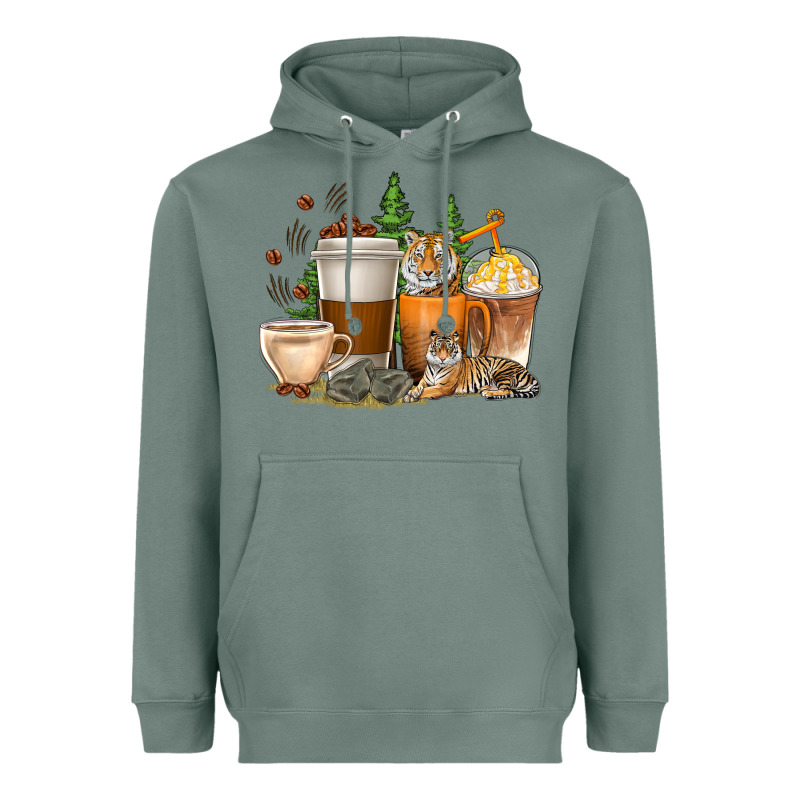Coffee Cups Tiger With Coffee Beans Heavyweight Hoodie by texasbilliewilder | Teevron