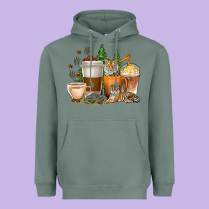 Coffee Cups Tiger With Coffee Beans Heavyweight Hoodie Designed By Texasbilliewilder