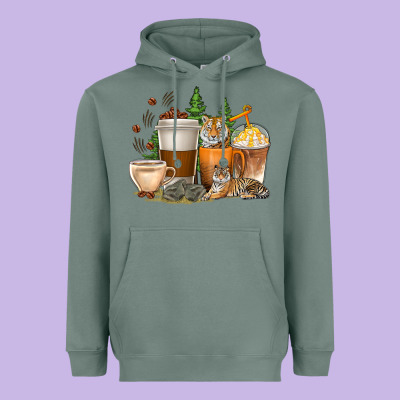 Heavyweight Hoodie coffee cups tiger with coffee beans