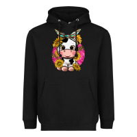 Black cut cow with sunflower and leopard  pink Heavyweight Hoodie - texasbilliewilder