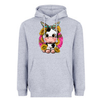 Heather Grey cut cow with sunflower and leopard  pink Heavyweight Hoodie - texasbilliewilder