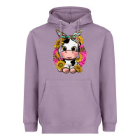 Lavender cut cow with sunflower and leopard  pink Heavyweight Hoodie - texasbilliewilder