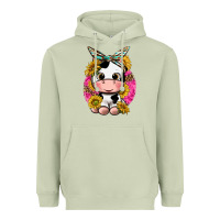 Matcha cut cow with sunflower and leopard  pink Heavyweight Hoodie - texasbilliewilder