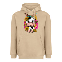 Mushroom cut cow with sunflower and leopard  pink Heavyweight Hoodie - texasbilliewilder