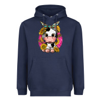 Cut Cow With Sunflower And Leopard  Pink Heavyweight Hoodie | Teevron