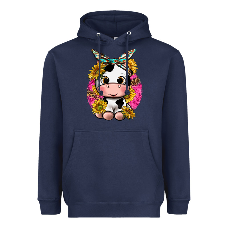 Cut Cow With Sunflower And Leopard  Pink Heavyweight Hoodie by texasbilliewilder | Teevron
