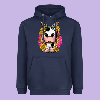 Heavyweight Hoodie cut cow with sunflower and leopard  pink