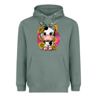 Sage cut cow with sunflower and leopard  pink Heavyweight Hoodie - texasbilliewilder