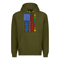 Army Green autism american flag Premium Hoodie - AdoDesignShop