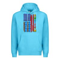 Ocean Blue autism american flag Premium Hoodie - AdoDesignShop