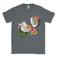 Charcoal Heather coconut with tropical leavers and flowers Classic Tee - BarkalooDesign