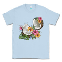 Dusty Blue coconut with tropical leavers and flowers Classic Tee - BarkalooDesign