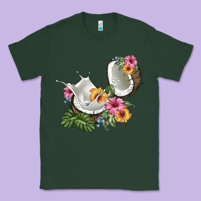 Coconut With Tropical Leavers And Flowers Classic Tee Designed By Barkaloodesign