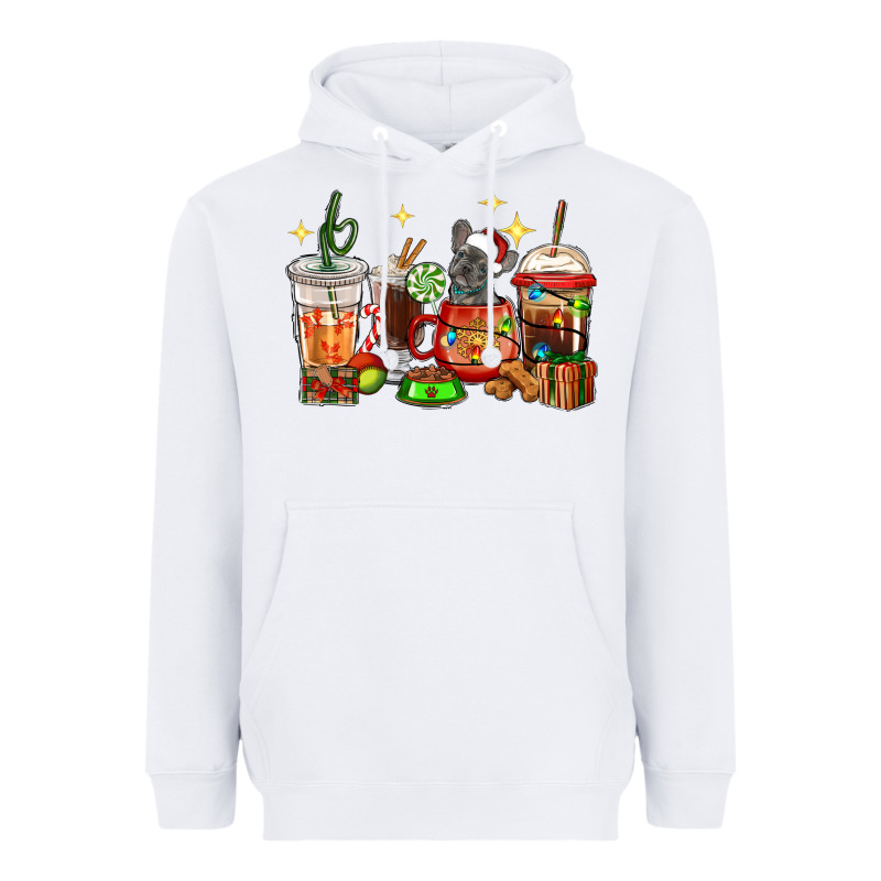 Christmas Coffee Cups With French Bulldog Heavyweight Hoodie by RanaPortraitStore | Teevron