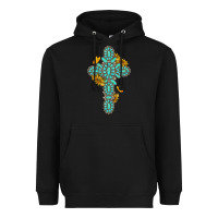 Black gemstone cross with sunflowers and butterflies Heavyweight Hoodie - texasbilliewilder