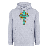 Heather Grey gemstone cross with sunflowers and butterflies Heavyweight Hoodie - texasbilliewilder