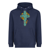 Navy gemstone cross with sunflowers and butterflies Heavyweight Hoodie - texasbilliewilder