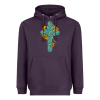 Plum gemstone cross with sunflowers and butterflies Heavyweight Hoodie - texasbilliewilder