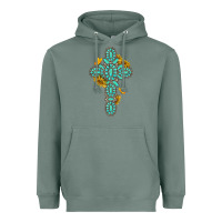 Sage gemstone cross with sunflowers and butterflies Heavyweight Hoodie - texasbilliewilder