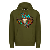 Army Green bullskull texas map Premium Hoodie - JahusDesignShop