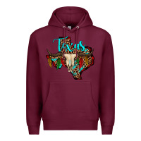 Burgundy bullskull texas map Premium Hoodie - JahusDesignShop