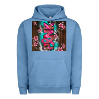 Pigment Pebble Blue western pattern pink with floral cancer ribbon Urban Hoodie - AdoDesignShop