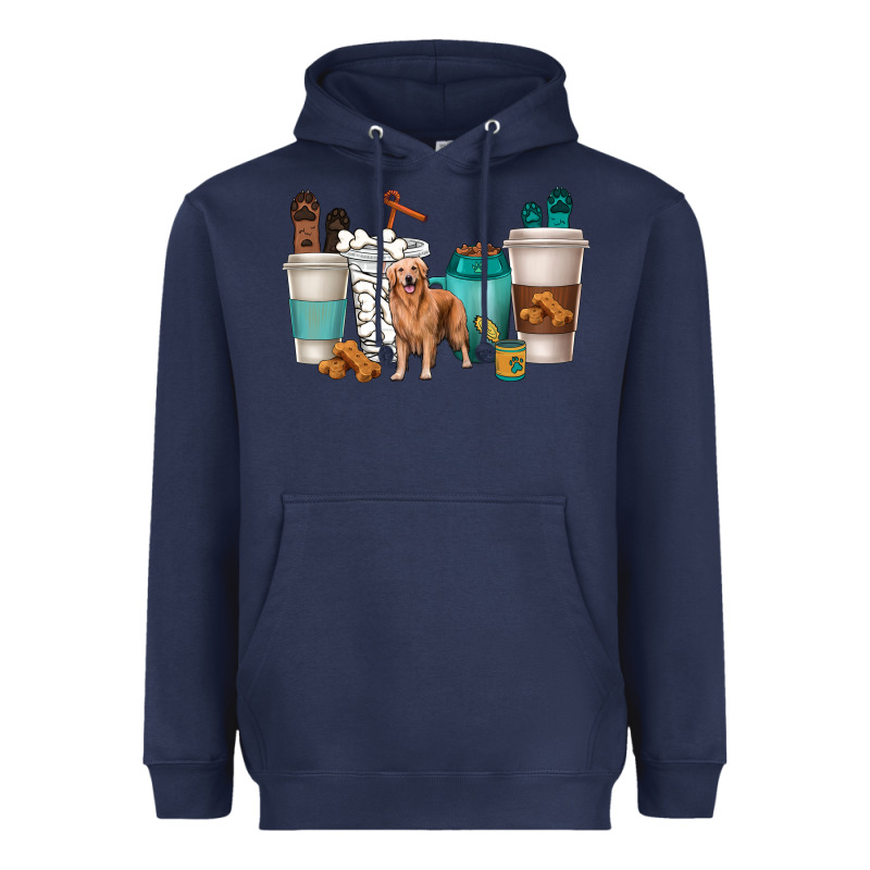 Golden Retriever Dog Coffee Cups Heavyweight Hoodie by texasbilliewilder | Teevron