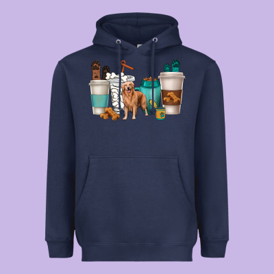 Golden Retriever Dog Coffee Cups Heavyweight Hoodie Designed By Texasbilliewilder