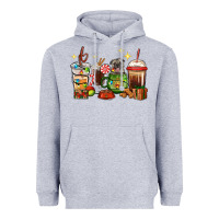 Heather Grey Christmas coffee cups with Pug Heavyweight Hoodie - RanaPortraitStore
