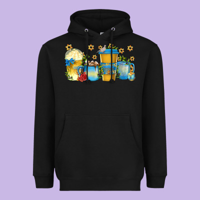 Hanukkah Coffee Cups Heavyweight Hoodie Designed By Texasbilliewilder