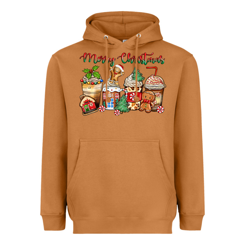 Merry Christmas Gingerbread Coffee Cups Heavyweight Hoodie by Zillion Design Studio | Teevron