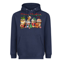 Navy merry christmas gingerbread coffee cups Heavyweight Hoodie - Zillion Design Studio