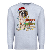 Heather Grey merry and bright saint bernard Premium Sweatshirt - RanaPortraitStore