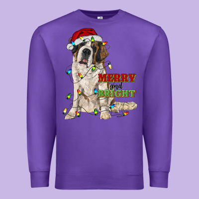 Merry And Bright Saint Bernard Premium Sweatshirt Designed By Ranaportraitstore