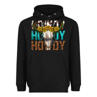 Black howdy howdy howdy western bull skull Heavyweight Hoodie - texasbilliewilder