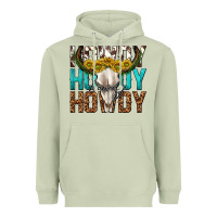 Matcha howdy howdy howdy western bull skull Heavyweight Hoodie - texasbilliewilder