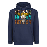 Navy howdy howdy howdy western bull skull Heavyweight Hoodie - texasbilliewilder