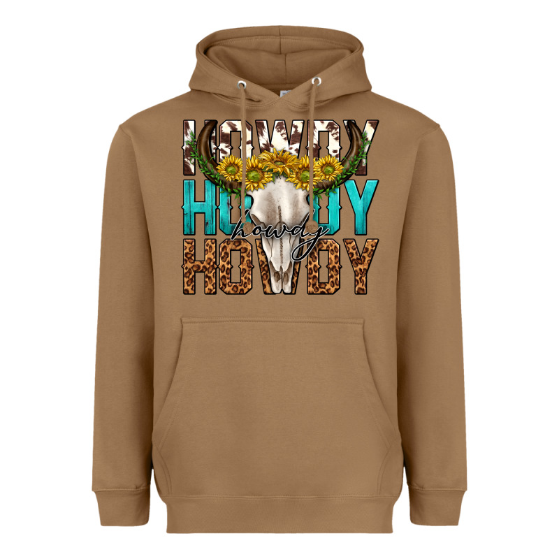 Howdy Howdy Howdy Western Bull Skull Heavyweight Hoodie by texasbilliewilder | Teevron