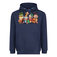 Navy christmas gingerbread coffee cups Heavyweight Hoodie - Zillion Design Studio