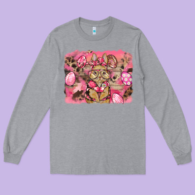 Pink Camouflage Bunny Background Long Sleeve Tee Designed By Barkaloodesign