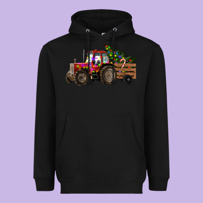 Heavyweight Hoodie Christmas Farm Tractor