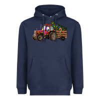 Navy Christmas Farm Tractor Heavyweight Hoodie - RanaPortraitStore